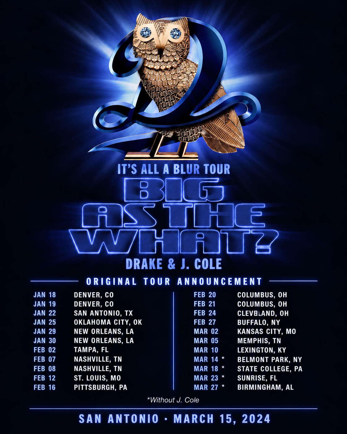 Custom poster for Drake & J. Cole: It's All a Blur Tour - Big as the What?