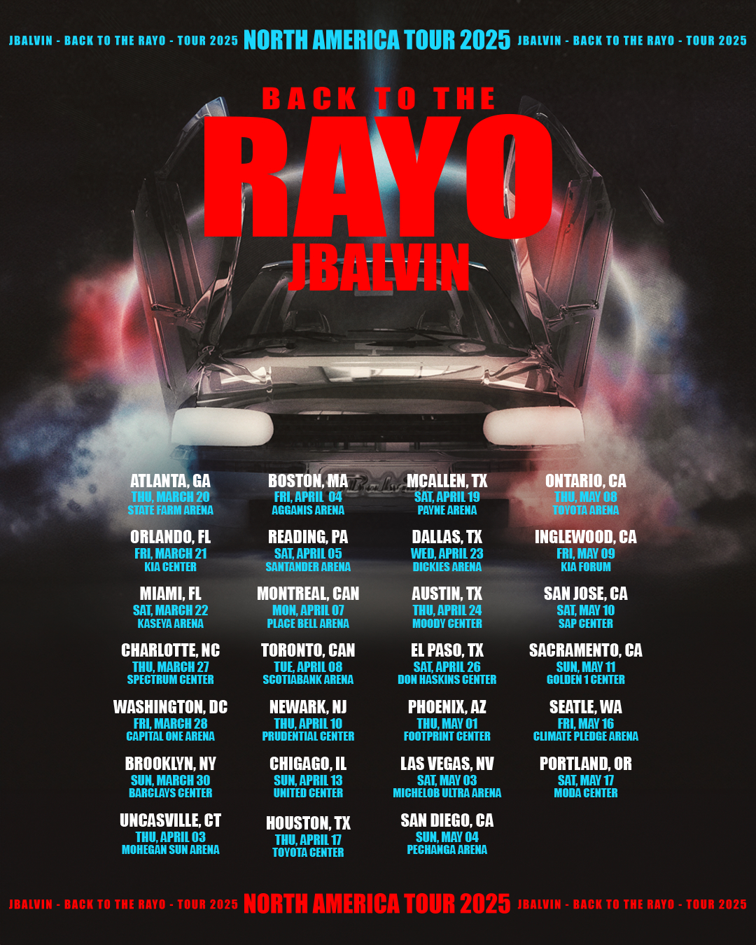 Tour artwork for J Balvin: Back to the Rayo Tour