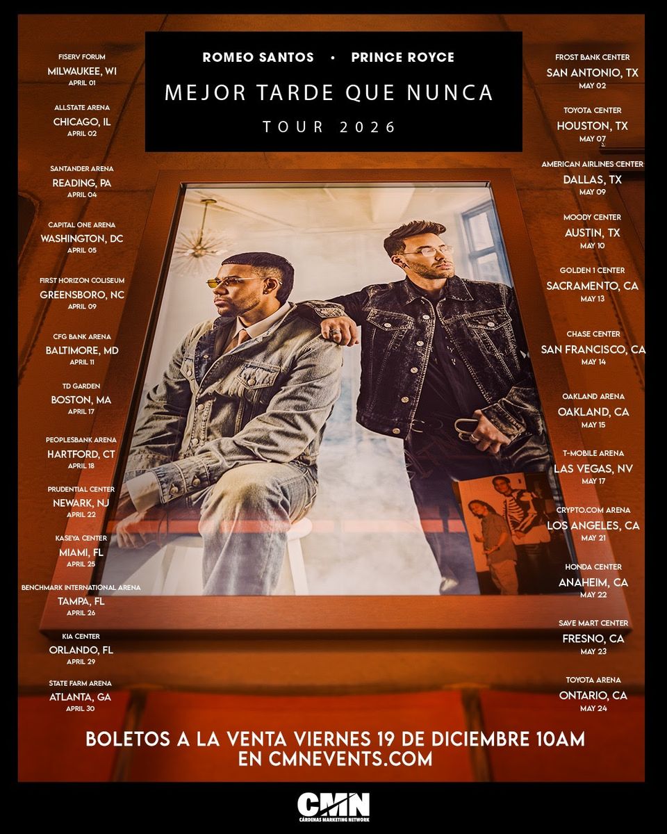 Tour artwork for Romeo Santos & Prince Royce: Mejor Tarde Que Nunca Tour