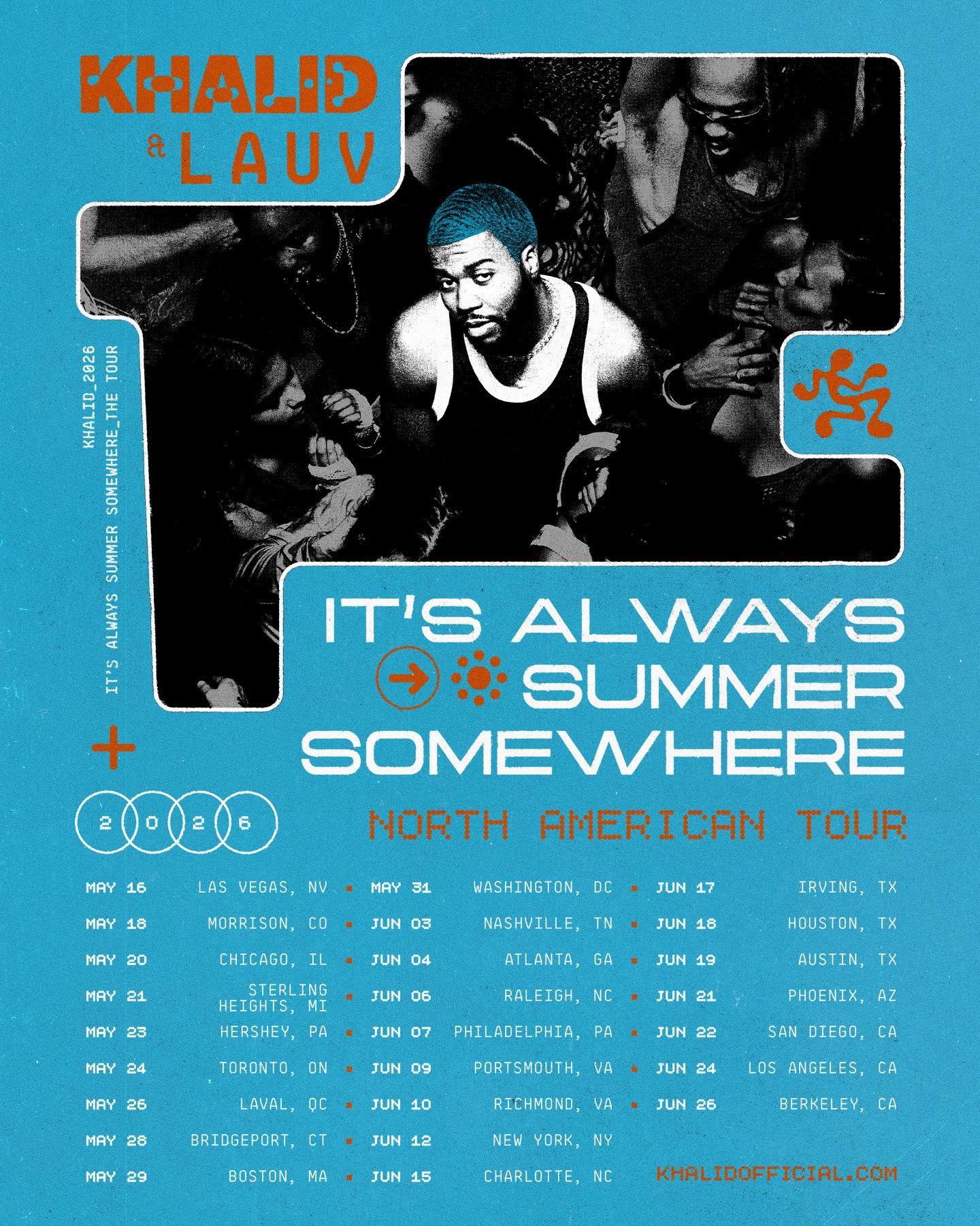 Tour artwork for Khalid: It's Always Summer Somewhere Tour