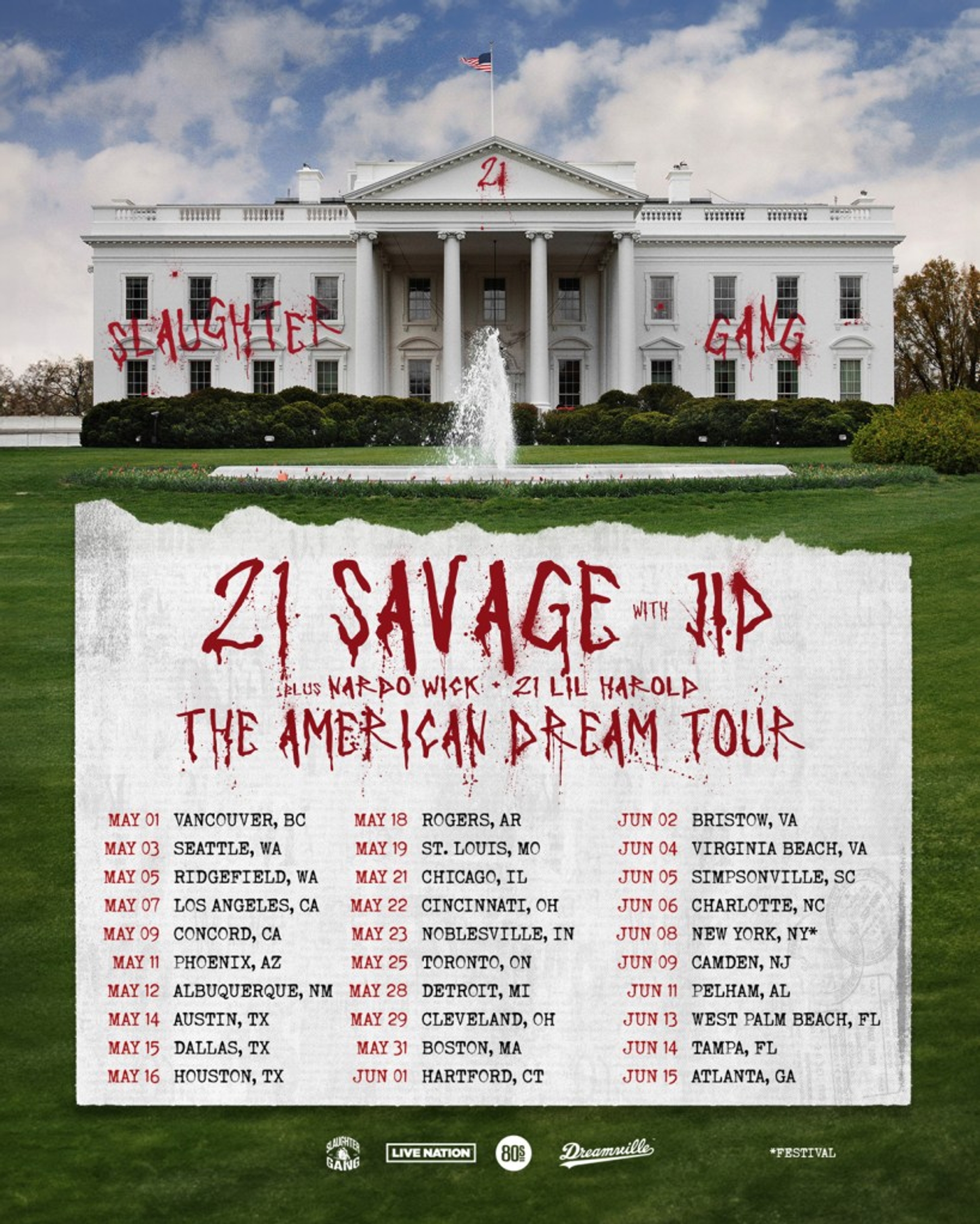 Tour artwork for 21 Savage: American Dream Tour